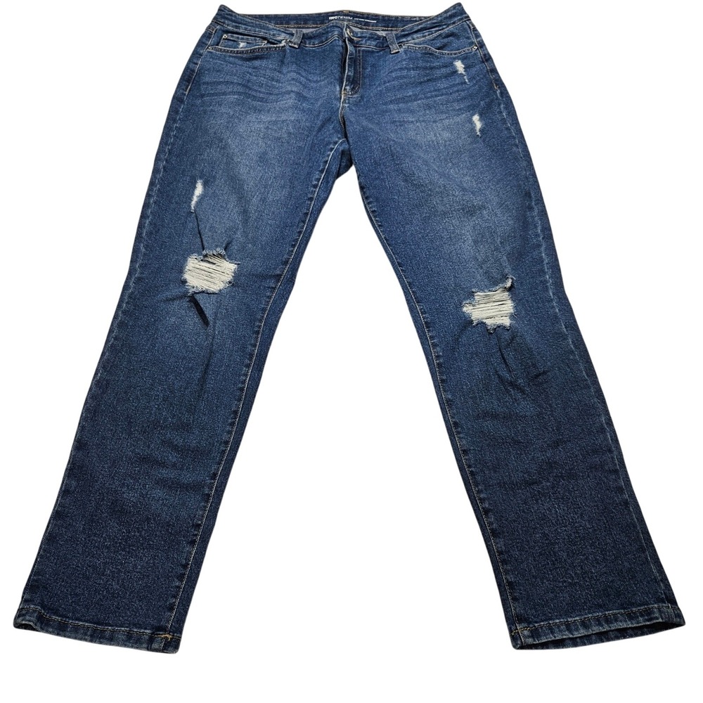 INC International Concepts‎ Mid Rise Straight Jeans 14/32 Distressed Blue Denim